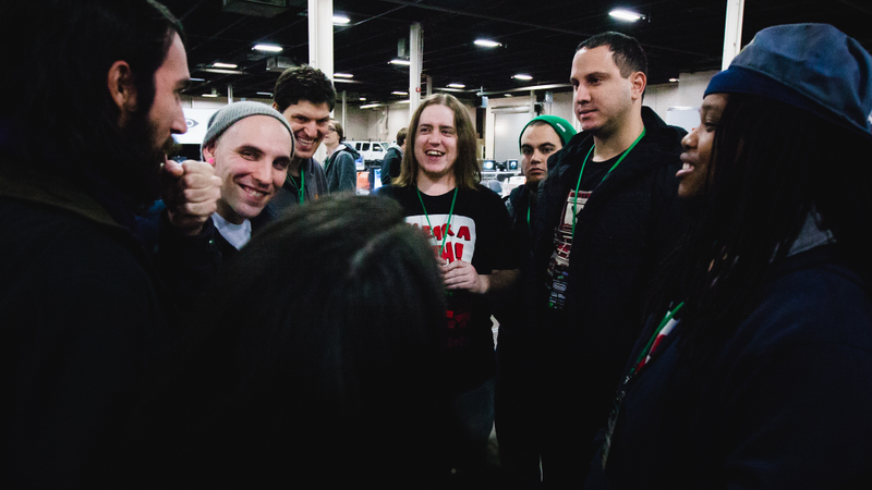 Buchheit (middle) working with other staff members at Apex 2015 (photo c/o Robert Paul)